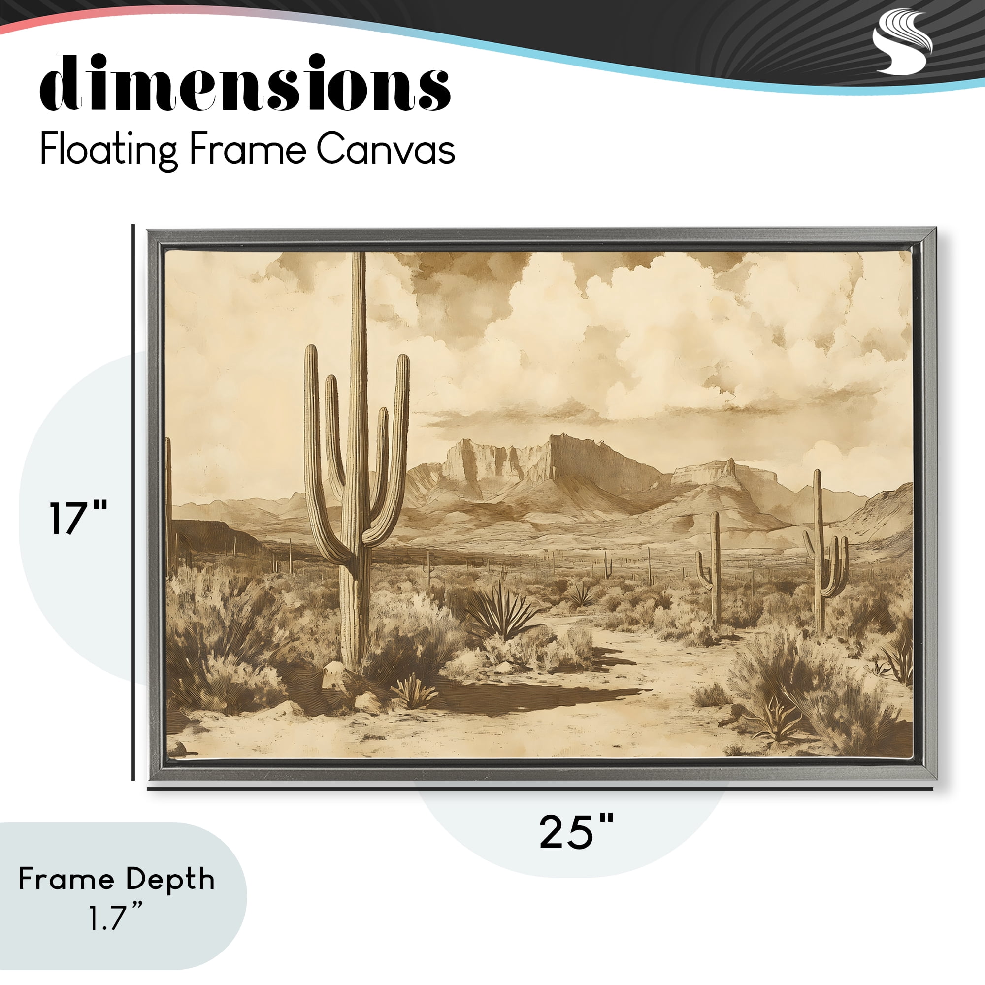 Stupell Industries Vintage Desert Peaks with Saguaro Gray Framed Floater Canvas Wall Art, design by Franklyn Gregory