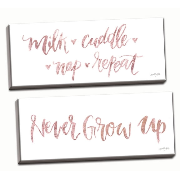 Gango Home Decor Shabby-Chic Sweet Baby Girl Pink III & IV by Jenaya Jackson (Ready to Hang); Two 36x12in Hand-Stretched Canvases