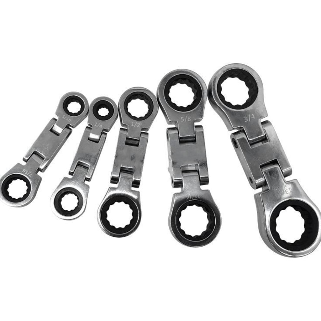5Pcs Double Ended Ratcheting Wrench Set Adjustable Wrench 72 Tooth Blossom Spanner Hand Tool for Automotive