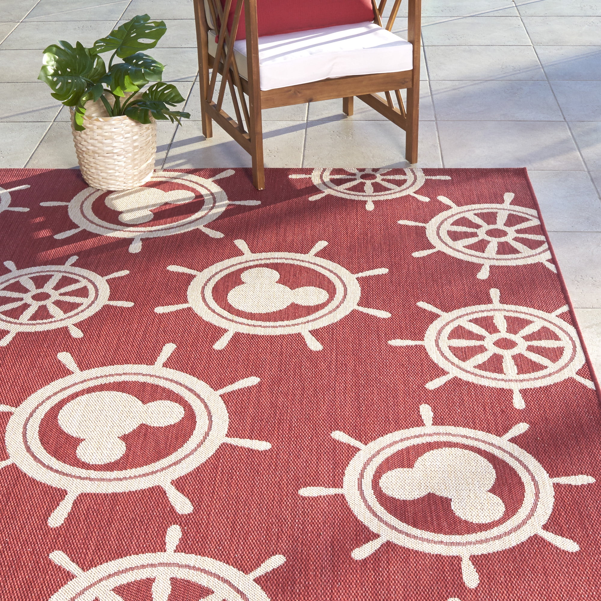 Disney Outdoor Mickey Mouse Maritime Coastal Geometric Red Area Rug, 8x10