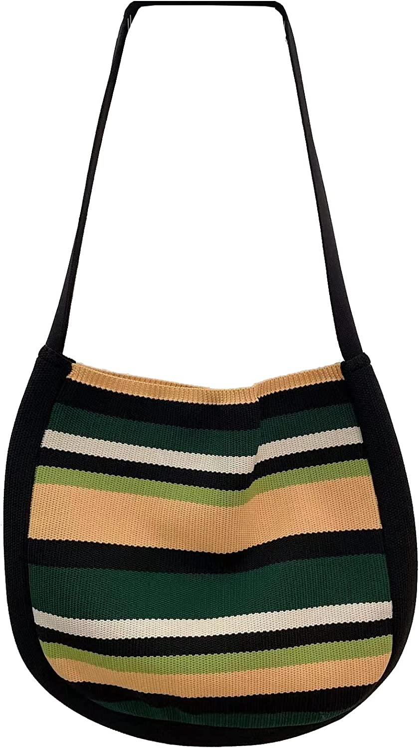 PIKADINGNIS Knit Hobo Bag for Women Stripe Pattern Large Shoulder Bag