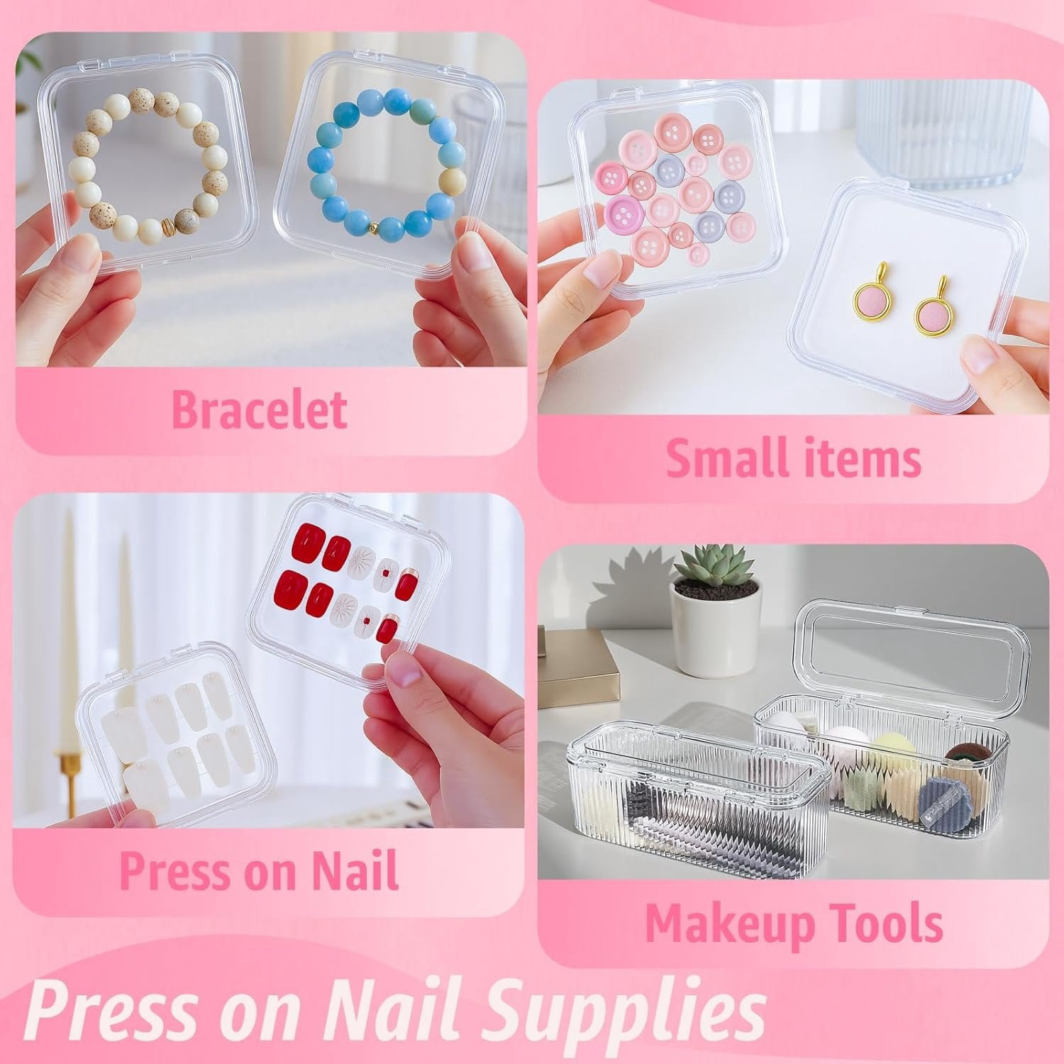 Clear Press   Storage Containers 12-Pack Stackable Cases, Press Ons  Packaging Organizer Case,  Tips and  Nails Display Box for Travel and Salon Use (Clear 01)