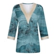 thumbnail image 4 of Weiqiqre Summer Fashion Tops for Women Graphic Printed Lace V-Neck 3/4 Sleevet Casual T-shirt Blouse, 4 of 5