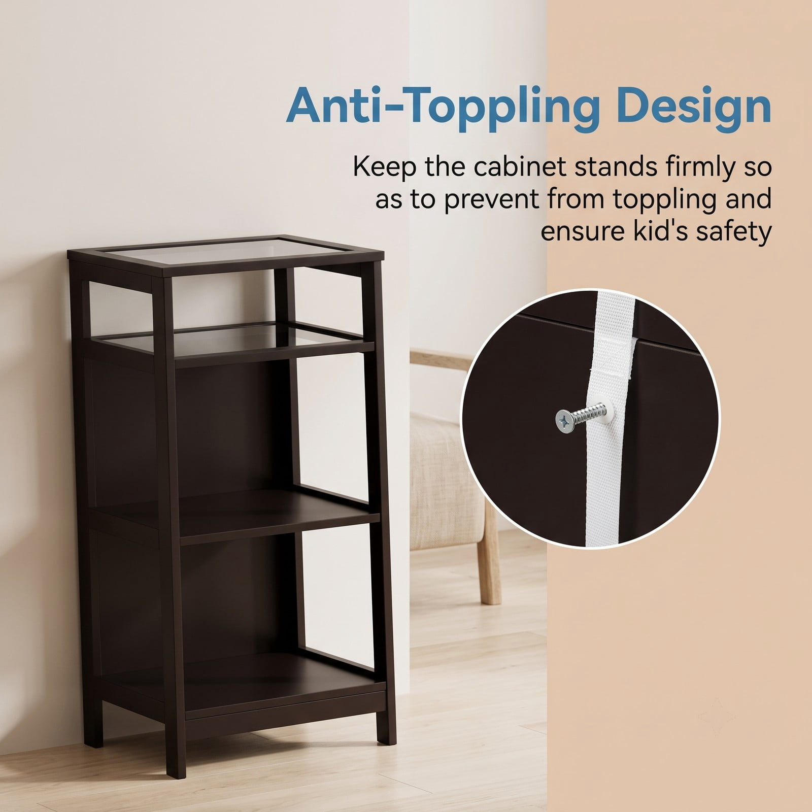 ALPULON Bathroom Wooden Floor Cabinet Multifunction Storage Rack Stand Organizer, Freestanding Storage Cabinet with 2 Drawers and 3 Open Shelves for Living Room, Brown