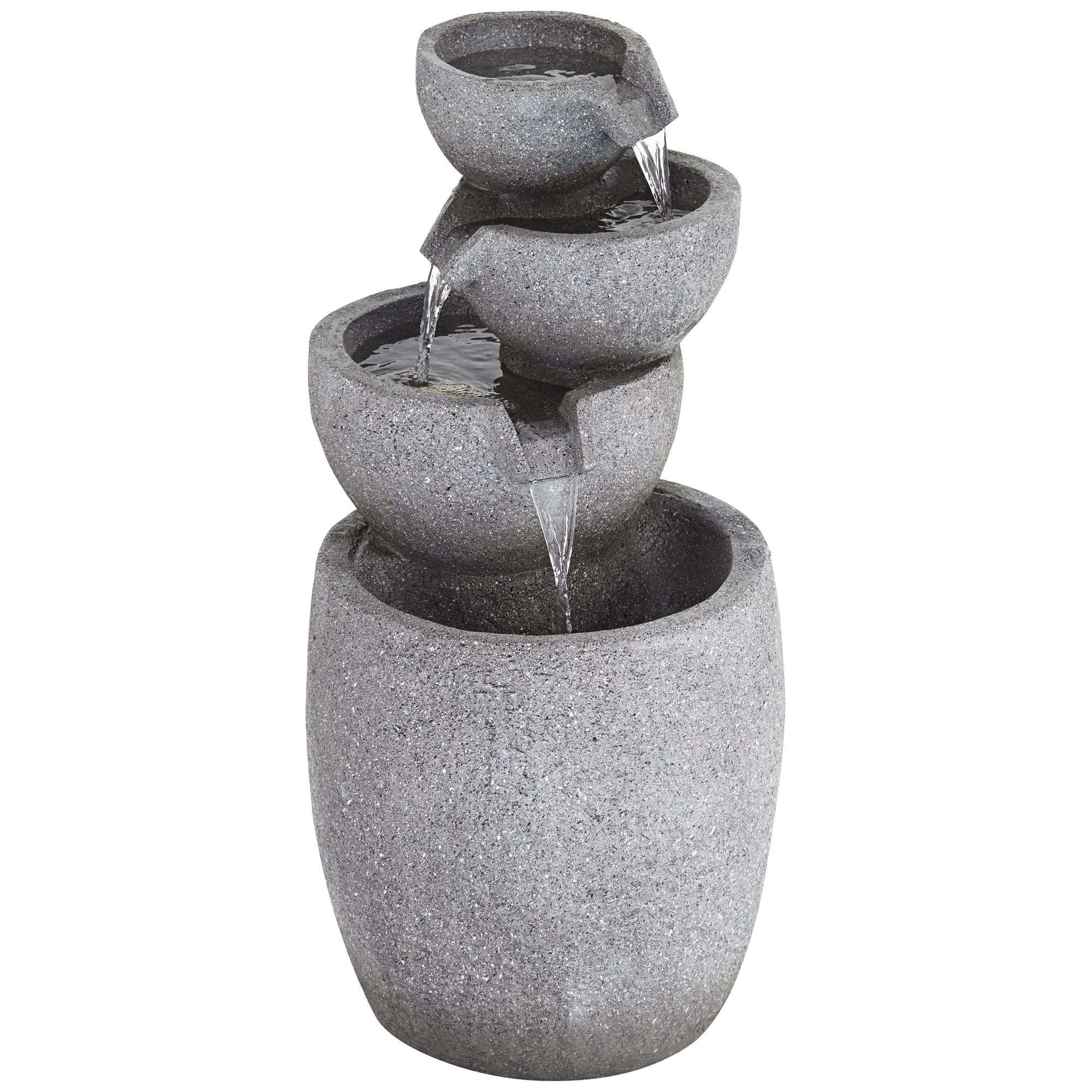 Four Bowls 32" High Large Zen Modern Indoor Outdoor Decor Gray Faux Stone Floor Fountain Light LED Cascading