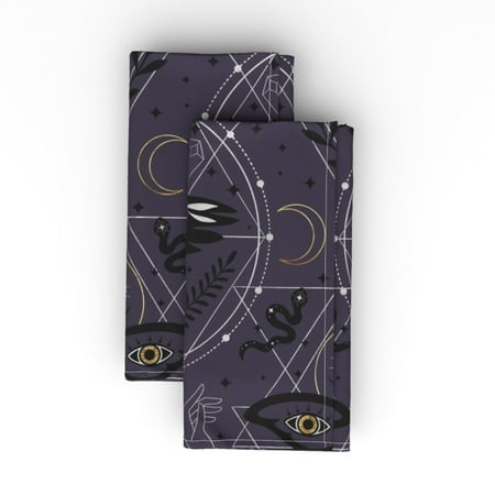 

Cotton Sateen Dinner Napkins (Set of 2) - Lunar Witchery Black Purple Academia Crystals Geometry Print Cloth Dinner Napkins by Spoonflower