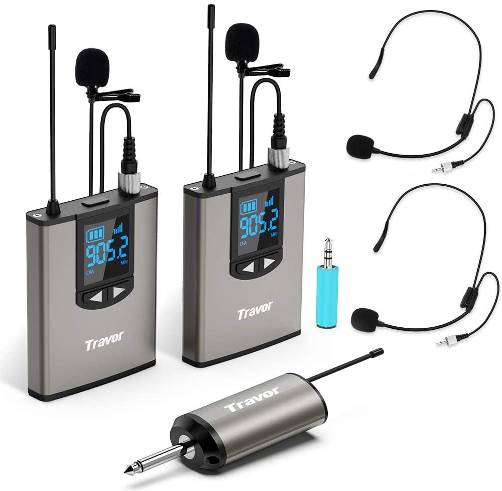 Wireless Headset Lavalier Microphone System For Speaker Podcast Video Recording 