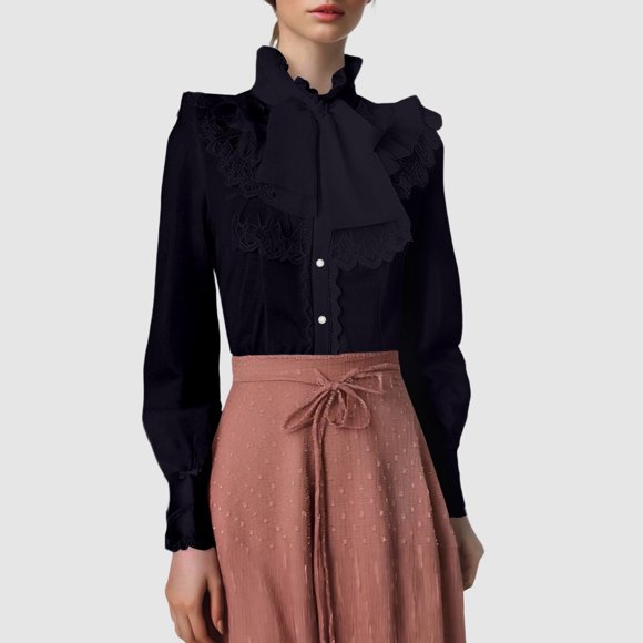 Huanglei Costumes Women's Gothic Lace Ruffled Blouse Shirt Style Perfect For Daily Wear And Casual Outfits All Season Versatility