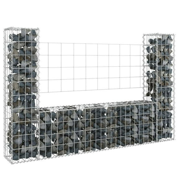 vidaXL U-shape Gabion Basket with Posts Basket Wire Fence Retaining Wall Iron