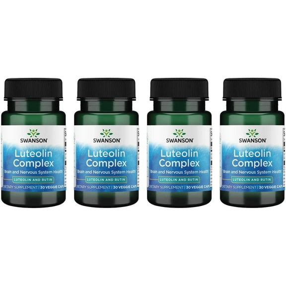 Swanson Luteolin Complex w/ Rutin - Brain Support Supplement Promoting Memory, Mood & Cognitive Health - Natural Formula to Help Maintain Nervous System - (30 Veggie Capsules) 4 Pack