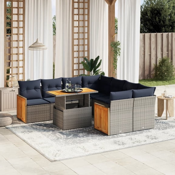 vidaXL 9 Piece Patio Sofa Set with Cushions Gray Poly Rattan