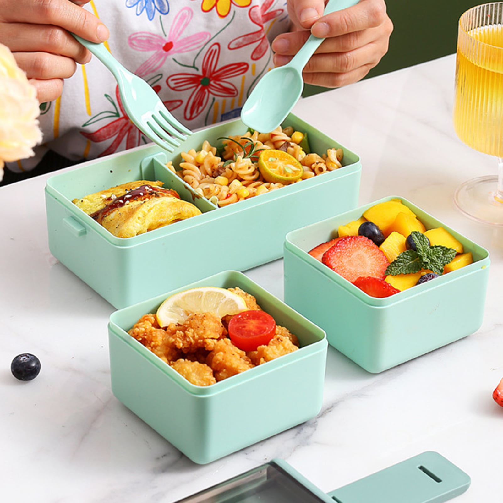 JAYEEY 37 OZ 4 Compartments disposable plates with Lids lunch box bento box  Eco-friendly Plant Fibers Microwave & Freezer Safe 25 PACK