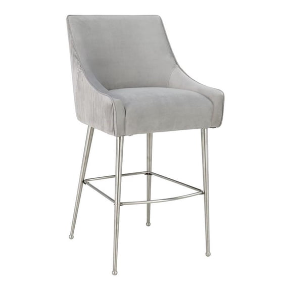 Pemberly Row Transitional 30.7" Velvet Bar Stool in Pleated Light Gray