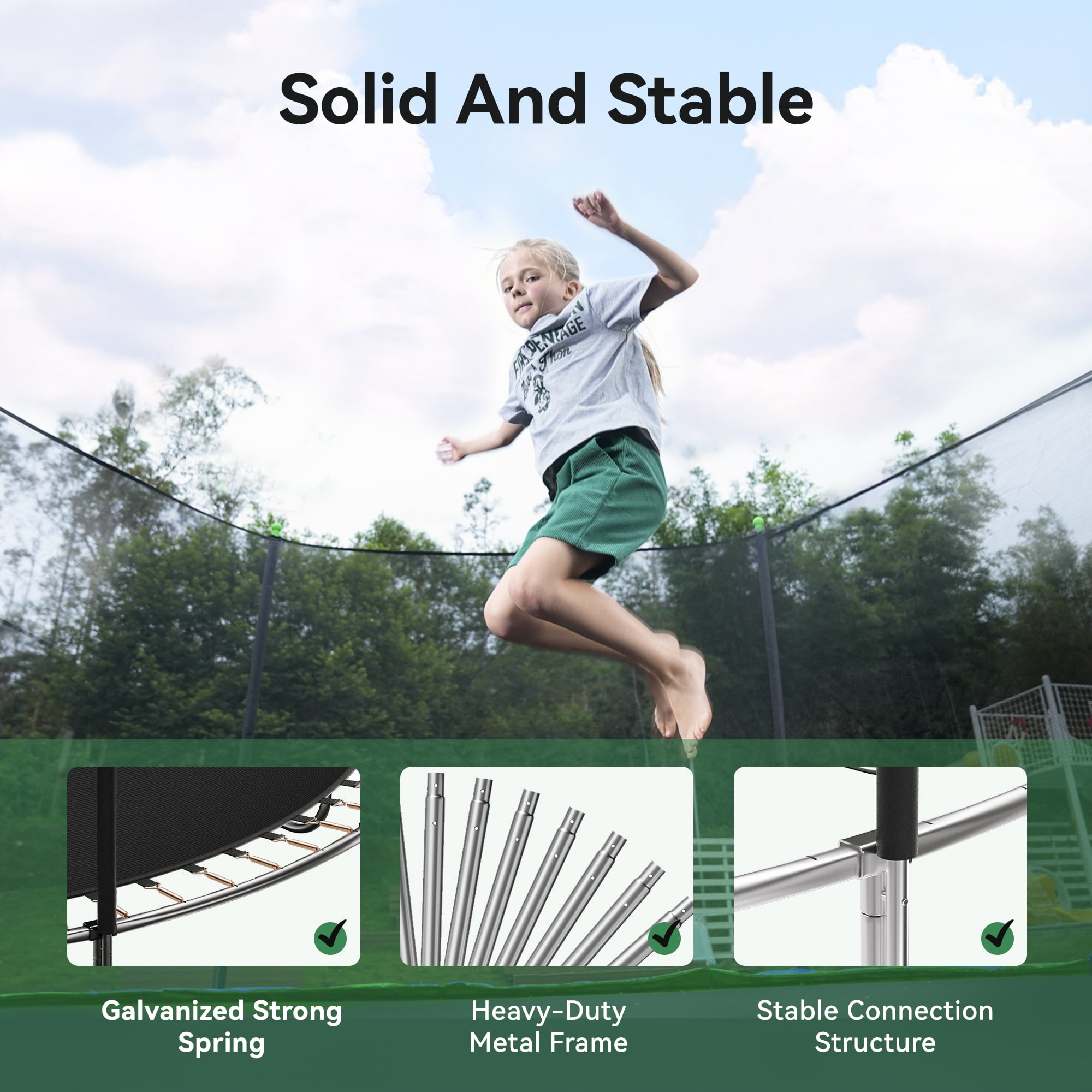 GVDV Outdoor Trampoline, 14' Backyard Recreational Trampoline with Enclosure for Kids & Adults
