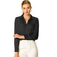 thumbnail image 1 of Camisa de trabajo de manga larga con blusa elegante con cuello en V de oficina para mujer Negro M INSPIRE CHIC Camisa, 1 of 6