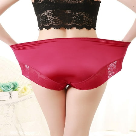 

ALSLIAO Plus Size Womens Panties Sexy Briefs High Waist Knickers Underpants Underwear Red Wine XL