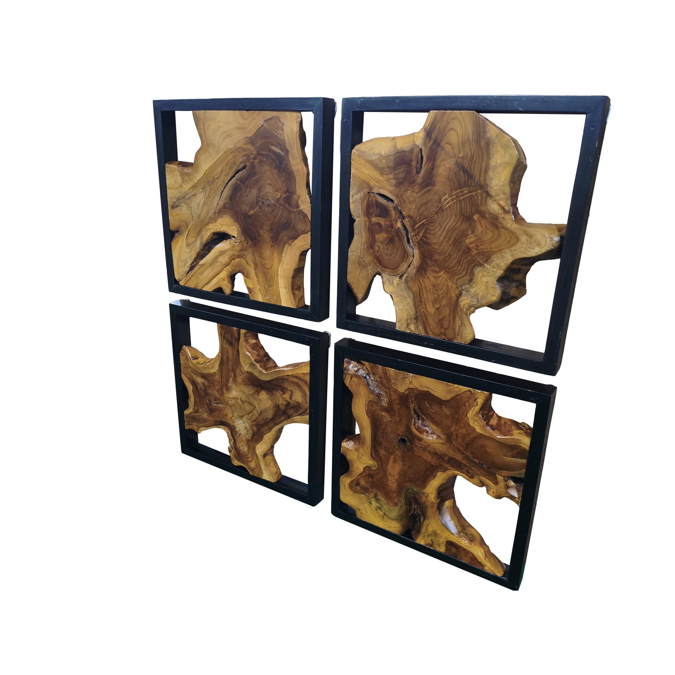 DecMode Rustic Brown Tree Trunk Inspired Wood Wall Décor, Set of 4 18"W x 18"H