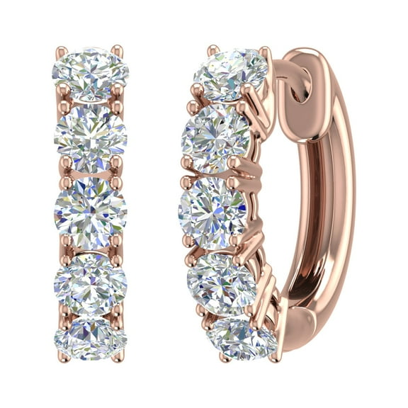 1 Carat (ctw) 14K Rose Gold Round White Diamond Ladies Huggies Hoop Earrings (I1-I2 Clarity)