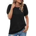 thumbnail image 3 of JGGSPWM Women's Summer Crew Neck Trendy Lace Puff Sleeve Loose Fit Tunic Going Out Dressy Casual T-Shirt Blouse Top Black 2XL, 3 of 5