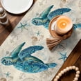 thumbnail image 3 of Teal Sea Turtle Coastal Table Runner 70 Inches, Vintage Summer Beach Nautical Bed Runner Dresser Scarves Tabletop for Indoor Outdoor Parties/Ceremony/Banquet, 13" x 70", 3 of 8
