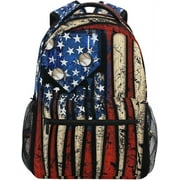 Faty-T American Flag Baseball Print Backpack Patriotic USA School Bookbag for Boys Girls Computer Backpacks Book Bag