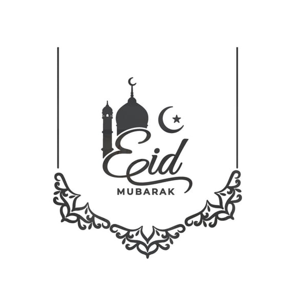 Zcargel Eid Mubarak Wall Stickers Ramadan Letter Mirror Surface Stickers Festival Decorative Calligraphy Wall Art Black 18"x20"