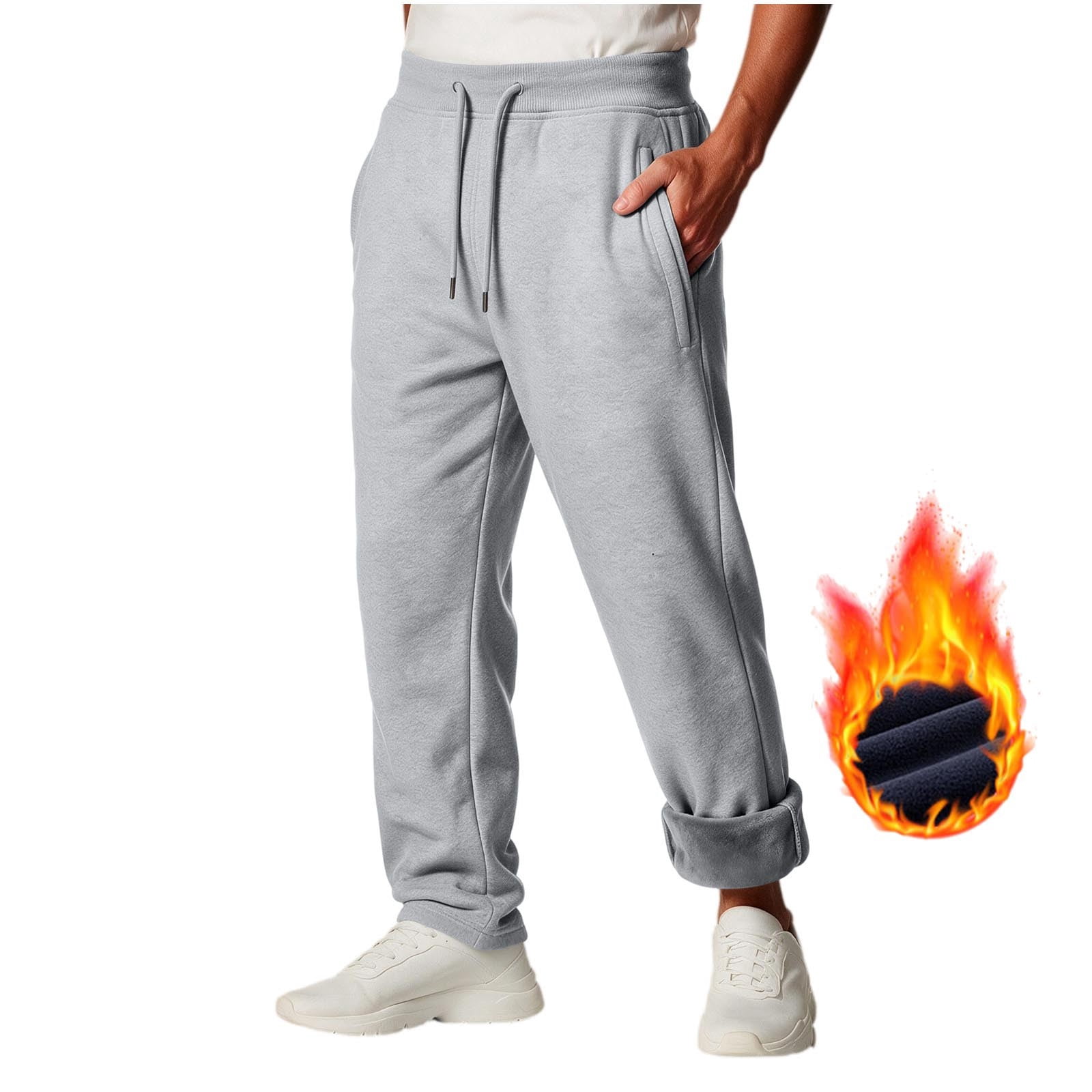 Purcolt Mens Fleece Lined Jogger Sweatpants Casual Drawstring Elastic Waist Tapered Cuffed Trousers Comfort Loose Fit Sweat Pants with Side Pockets