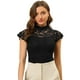 thumbnail image 1 of Blusa Semitransparente Con Cuello Alto Y Manga Corta Con Abertura En La Espalda Y Encaje Para Mujer Negro S, 1 of 6