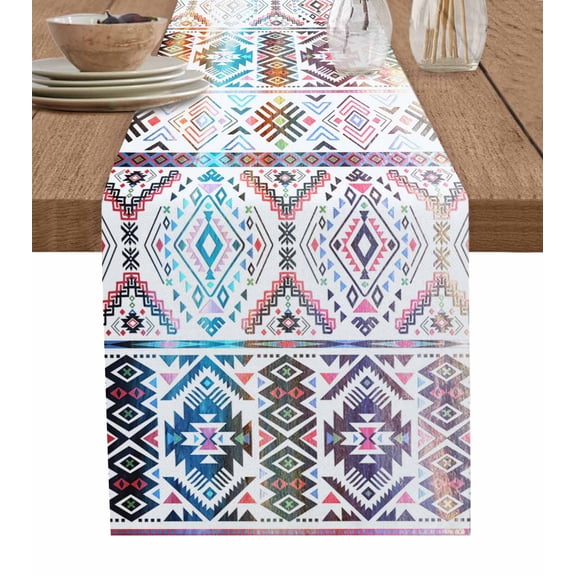 Ldtrchee Colorful Southwestern Table Runner 36 Inches, Modern Geometric Abstract Art Bed Runner Dresser Scarves Tabletop for Indoor Outdoor Parties/Ceremony/Banquet, 13"x 36"