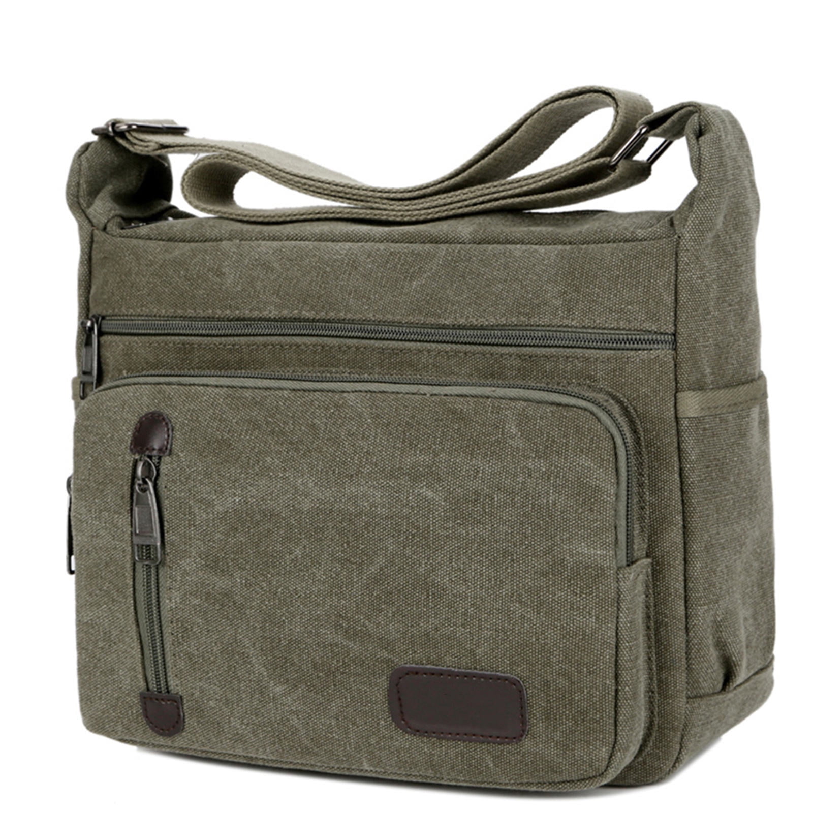 CRILSTYLEO Durable Green Canvas Mens Messenger Bag with Storage Pockets for Business