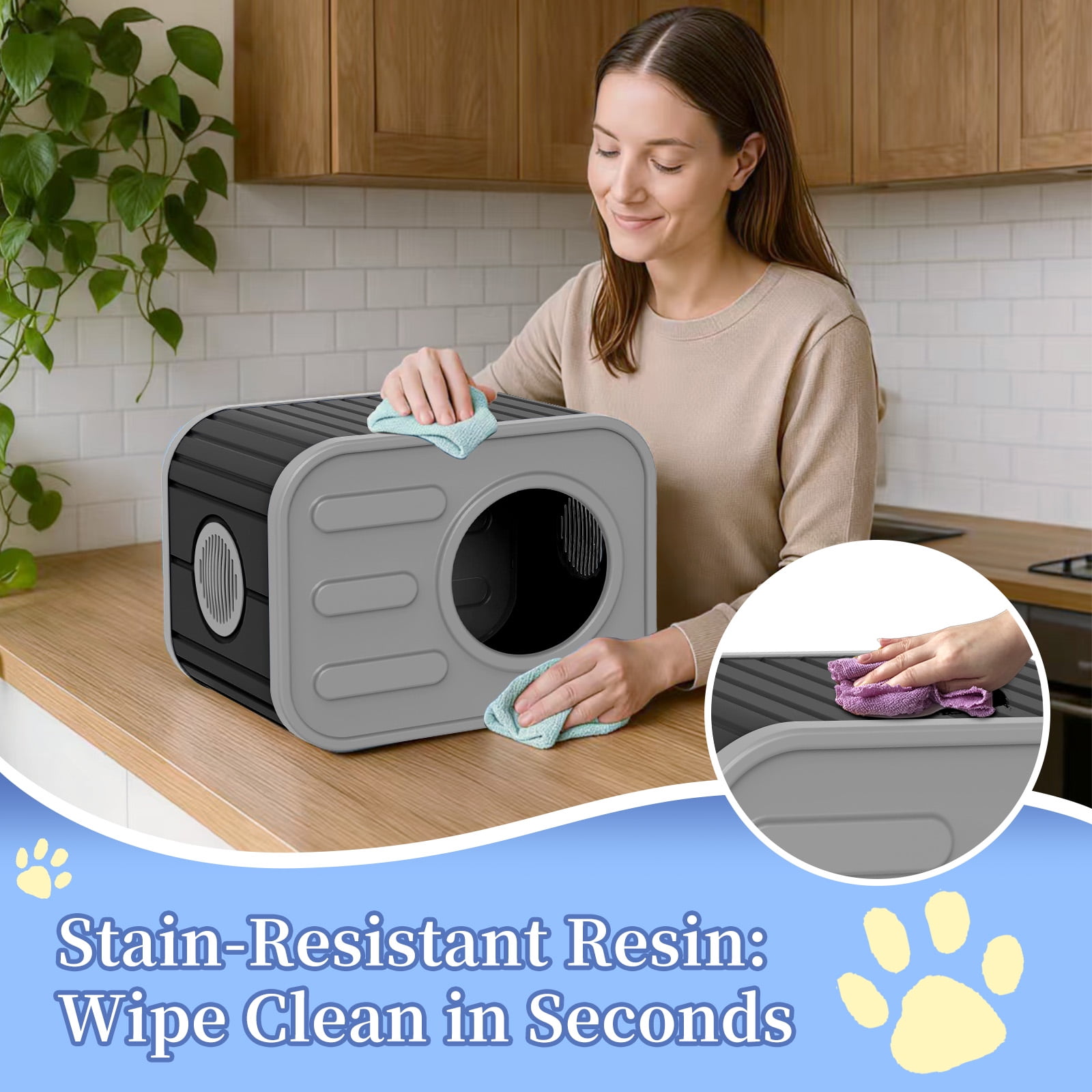 EasyUp Cat House for Indoor & Outdoor Cats, Resin Weatherproof Cat House with Camera-Shaped Design, Versatile for Home & Yard Use(Black&Grey)