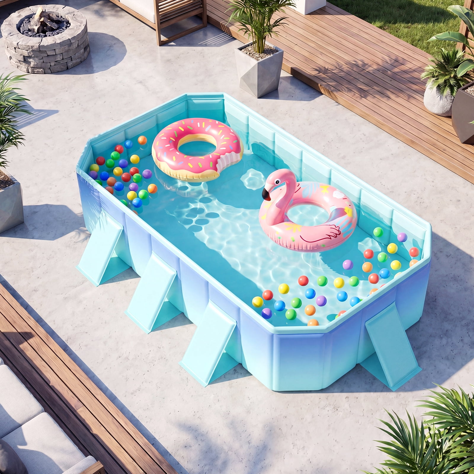 Costway Non-Inflatable Swimming Pool with 24 Wall Panels & 8 Support Panels for Adults Kids Gradient + Green