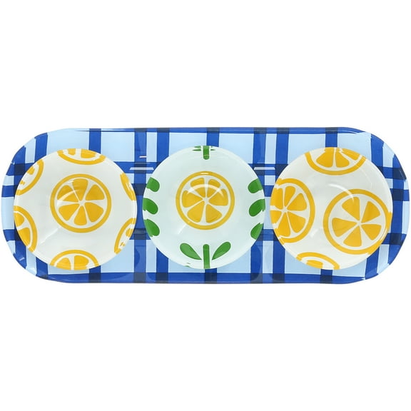 Pavilion - Lemons - 11" Serving Tray With Three 2 Oz Bowl Set Vintage Kitchen Decor Serveware