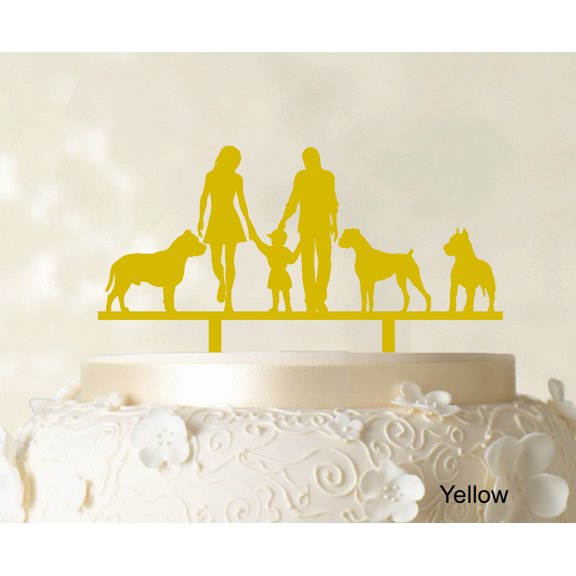 "Custom Family Cake Topper With Dogs Silhouette Wedding Cake Topper Cake Decorations Option Available 6""-7"" Inches Wide"