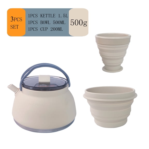 Portable Silicone Folding Camping Kettle, Outdoor Compressible Camping Pot, Travel Silicone Coffee Pot
