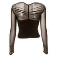 thumbnail image 5 of NINGMENG Womens Tops Solid Color Spring Mesh Sexy V Neck Pleated Long Sleeve Tops Pullover T Shirts Holiday Wear,Brown,L, 5 of 5