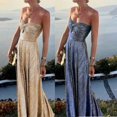 thumbnail image 4 of Champagne Metallic Strapless Evening Gown With Ruched Bodice And Maxi Skirt, 4 of 12