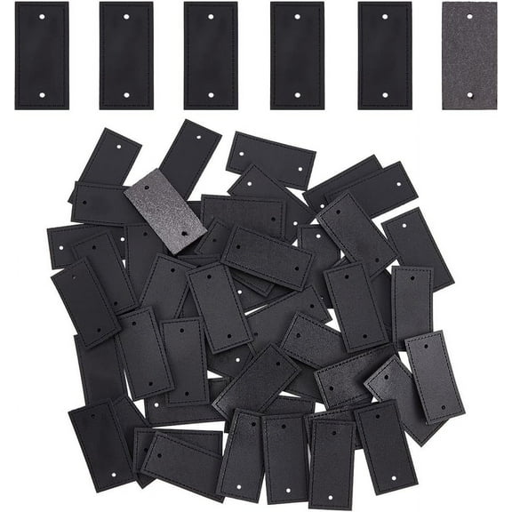 50Pcs Black Leather Garment Labels 2x1 Inch Blank Leather Sewing Labels 2mm Thick Leather Tags Blank Leather Label with 2 Holes for Jeans Bags Clothing Sewing Accessories
