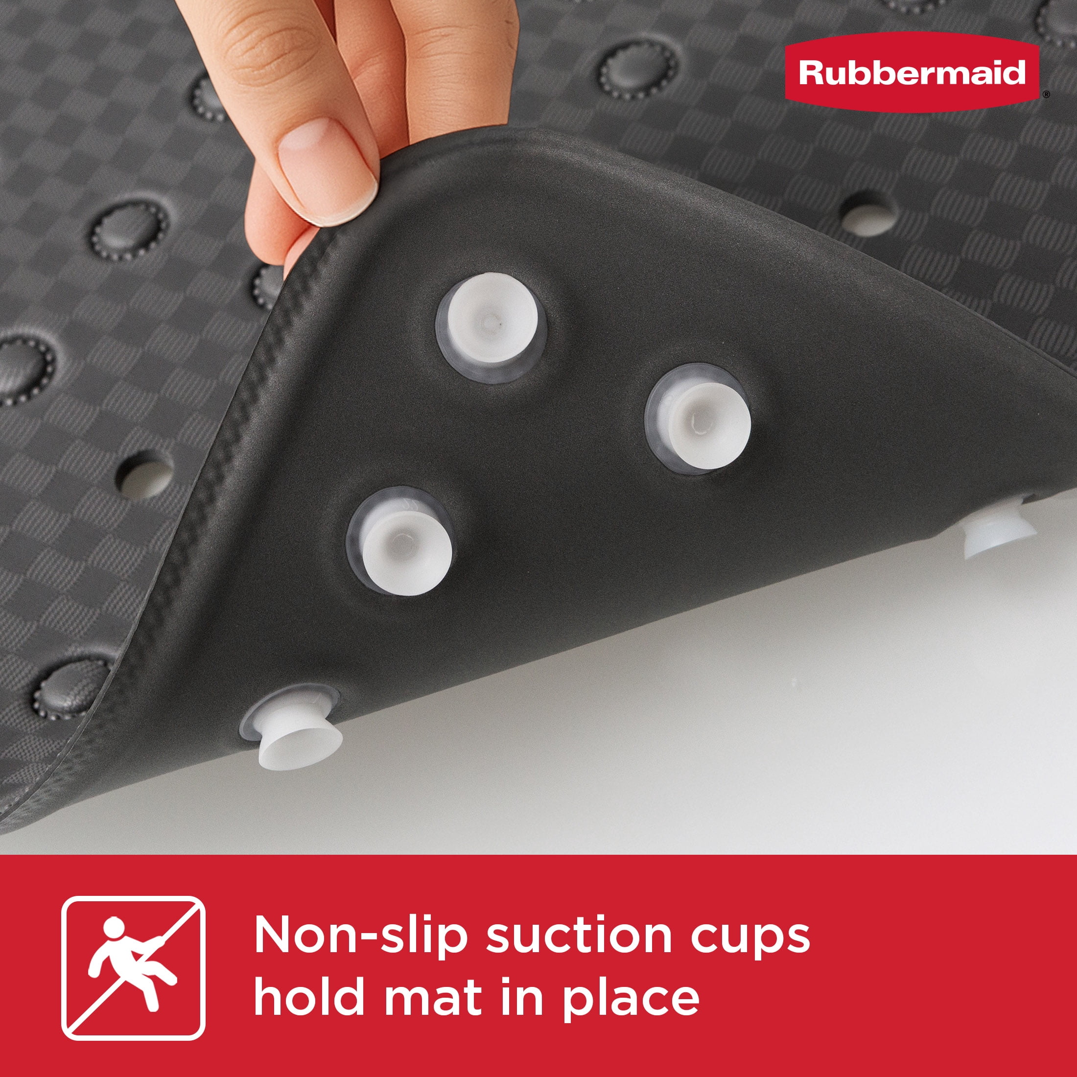 Rubbermaid Soft Foam Tub Mat, Non-Slip Bath Mat with Quick-Drain Holes, BPA-Free TPE, 35.88" x 17", Grey