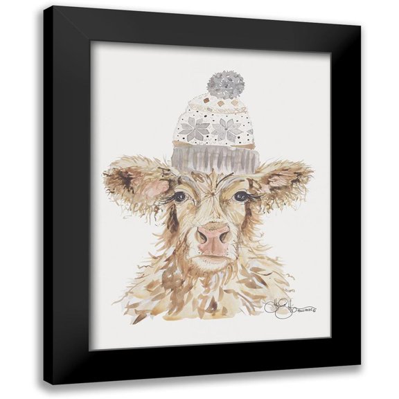 Hollihocks Art 12x14 Black Modern Framed Museum Art Print Titled - Cozy Cow