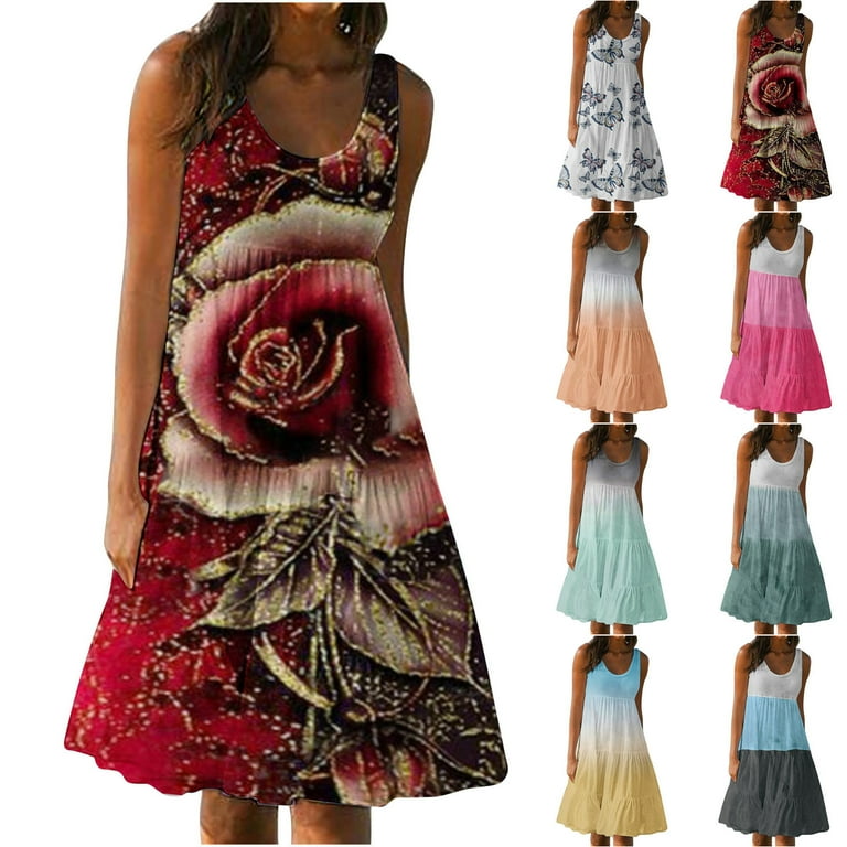 Bohemian splicing round neck sleeveless dress outlet