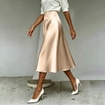 thumbnail image 6 of Nmnitkp Skirts for Women High Waist Satin A-Line Midi Skirt, Elegant Solid Silk-Like Flowy Skirt with Pockets, for Work, Wedding Guest & Daily WearBeige,L, 6 of 9