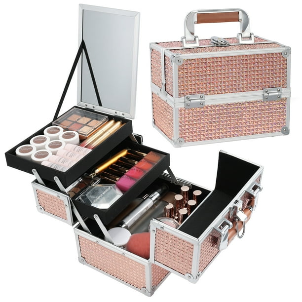 Joligrace Makeup Train Case Cosmetic Organizer Box 2 Trays Travel