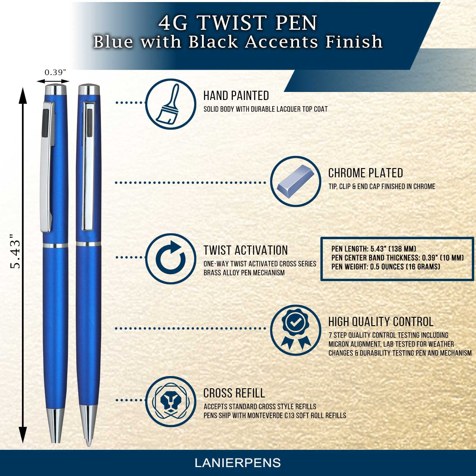 4G Ball Pen - Blue with Black Accents with Single Gift Box Rosewood