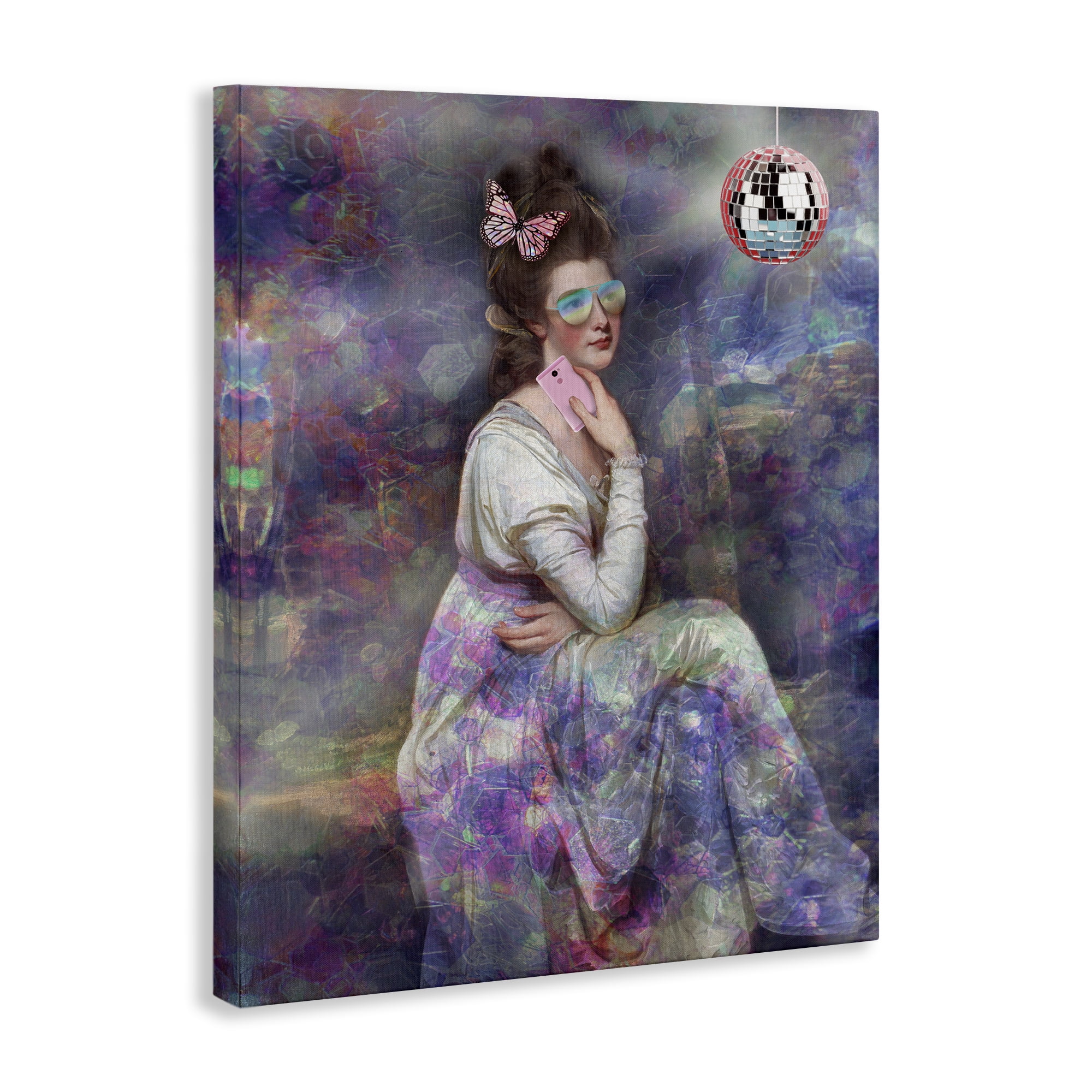 Stupell Industries Timeless Woman with Disco Ball Novelty & Humor Painting Wrapped Canvas Art Print Wall Art, 24 x 30