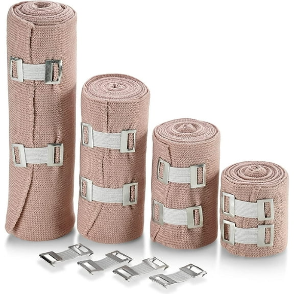 MEDca Elastic Compression Bandages Wrap with 4 Extra Hooks Athletic -4 Pack