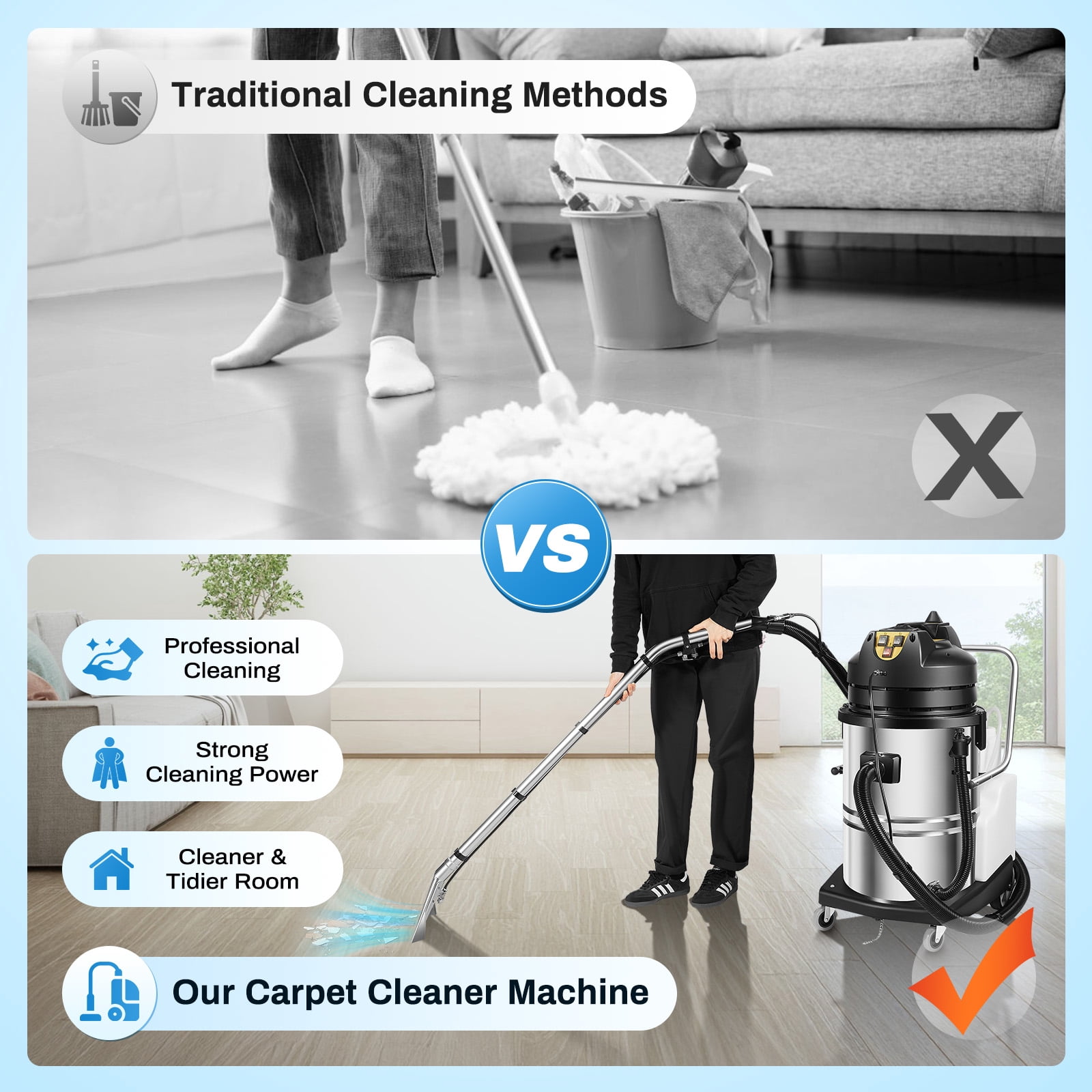 60L Carpet sofa Cleaner Extractor Machine 3in1 Car Detailing Cleaner Vacuum Extractor for hotels, offices