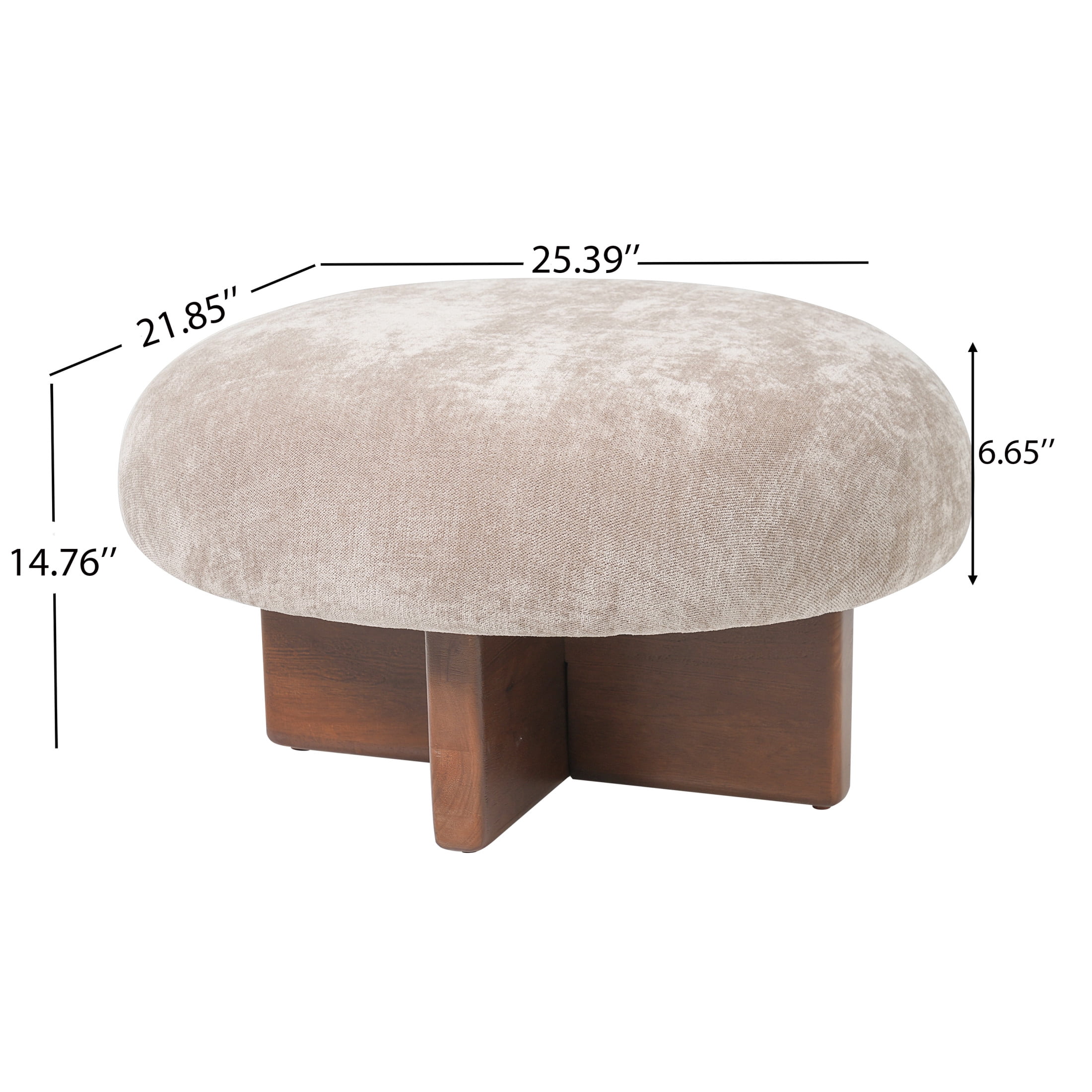Christopher Knight Home Round Mushroom Upholstered Ottoman Stools, Set of 2, Light Brown + Walnut