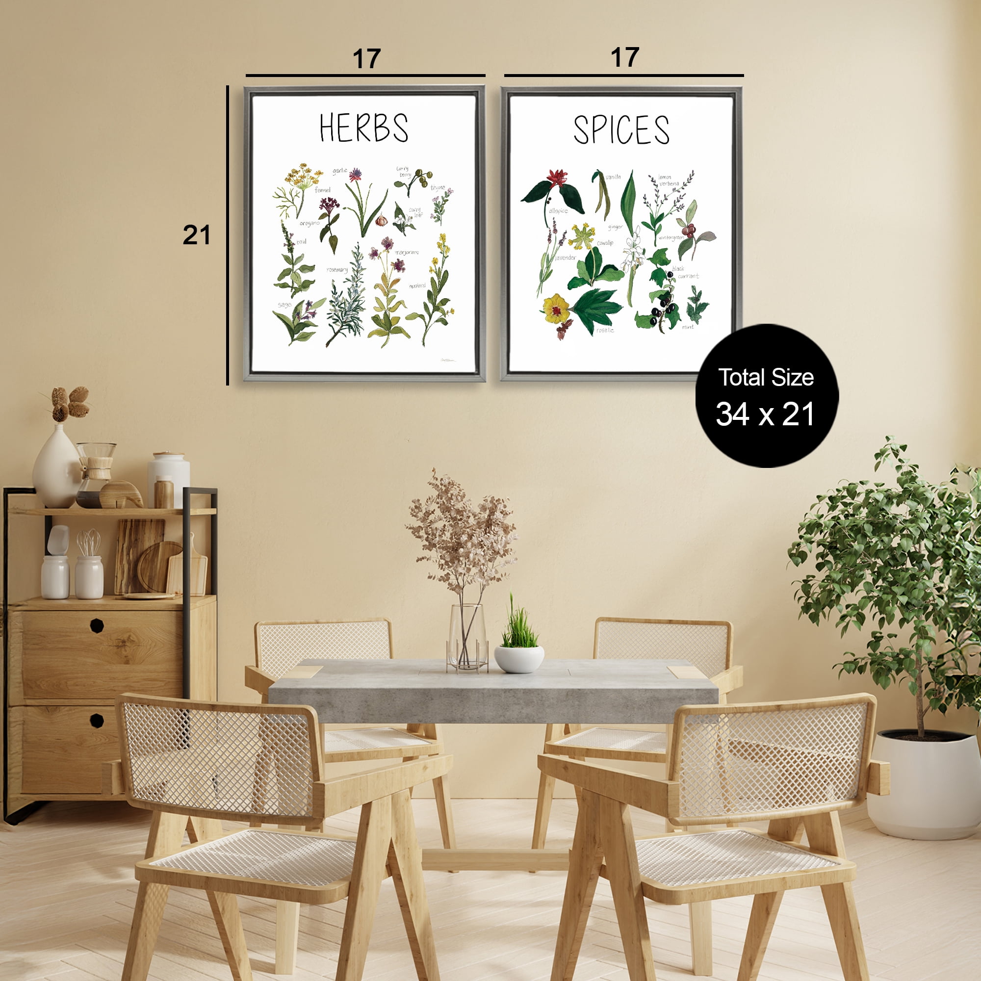 Stupell Industries Culinary Herbs & Spices 2 Piece Gray Framed Floater Canvas Set, design by Carol Robinson
