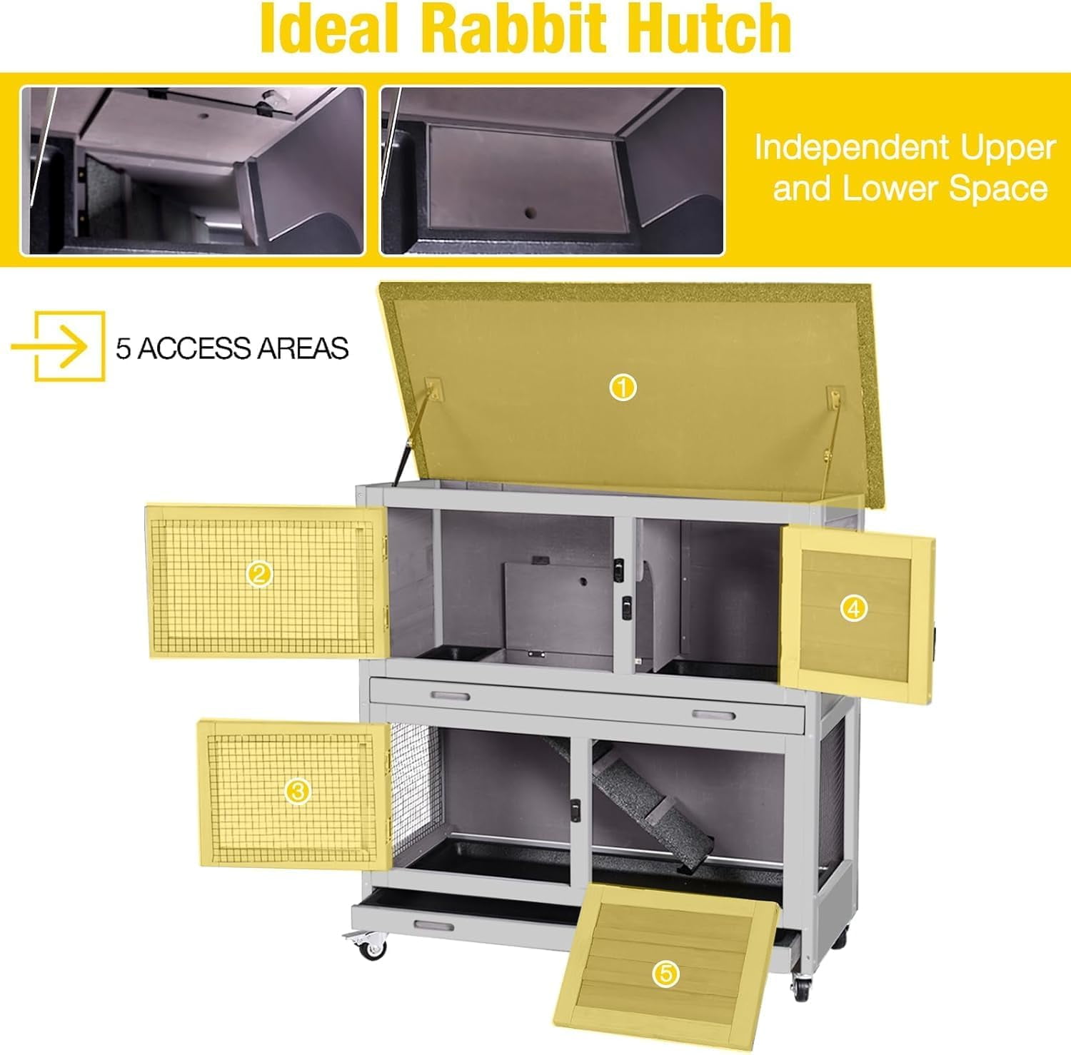 Aivituvin Rabbit Hutch Indoor Bunny Cage Outdoor 2 Story Pet House Guinea Pig Cage on Wheels 36" L